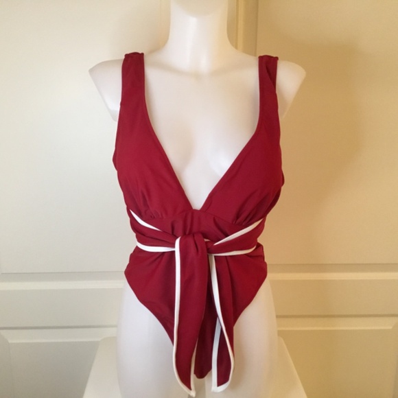 Women’s Deep V Front Tie One Piece Bathing Suit - Picture 2 of 8